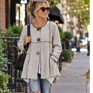 Hand Jive Clothing Art to Wear Lagenlook Asymmetrical Sweater Jacket Sz XS Boho